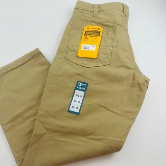 Carhartt Relaxed Fit Khaki Rugged Flex/Carvas 5-Pocket Work Pant (Size: 33x28) - Picture 2 of 13